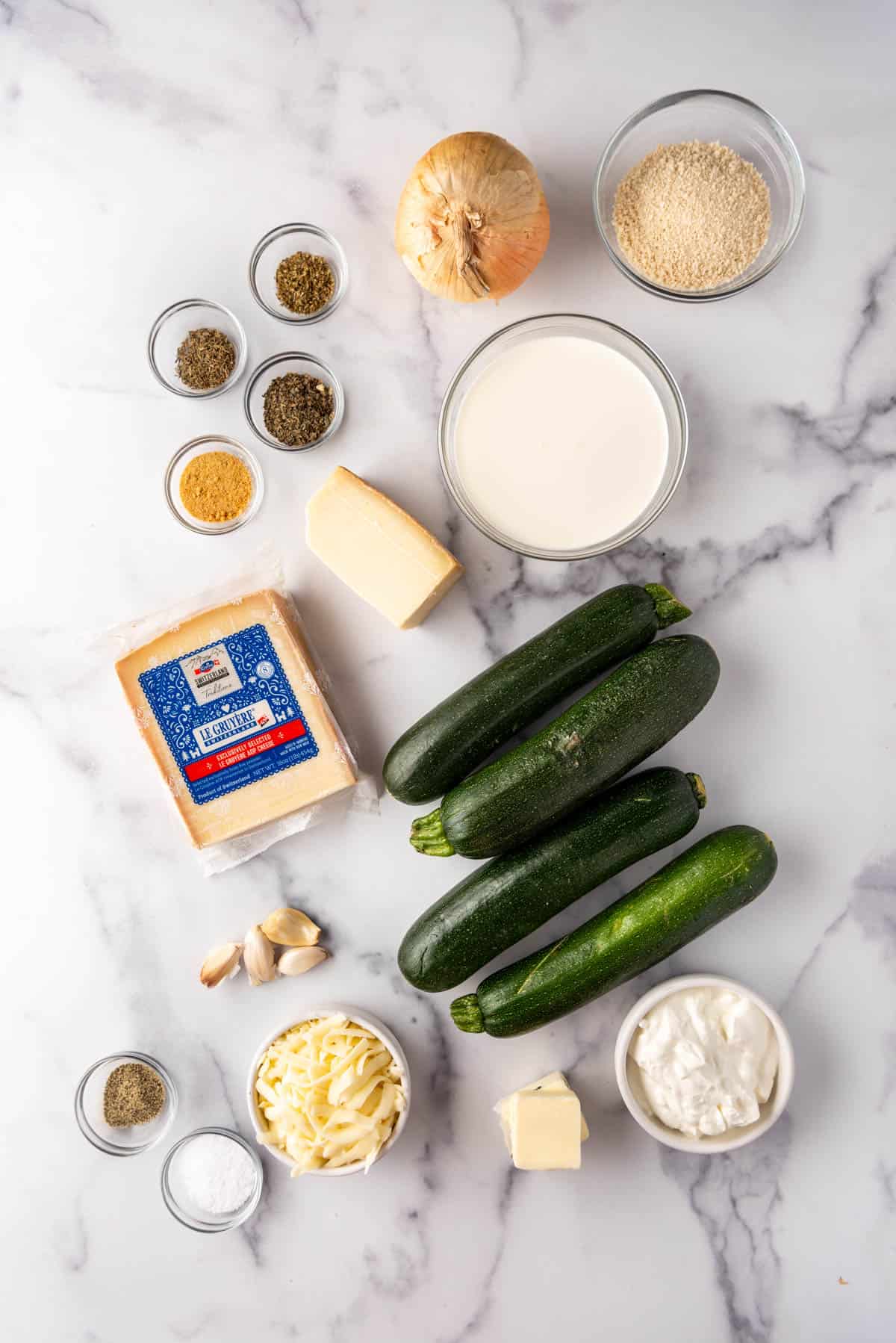 Ingredients for making zucchini casserole.