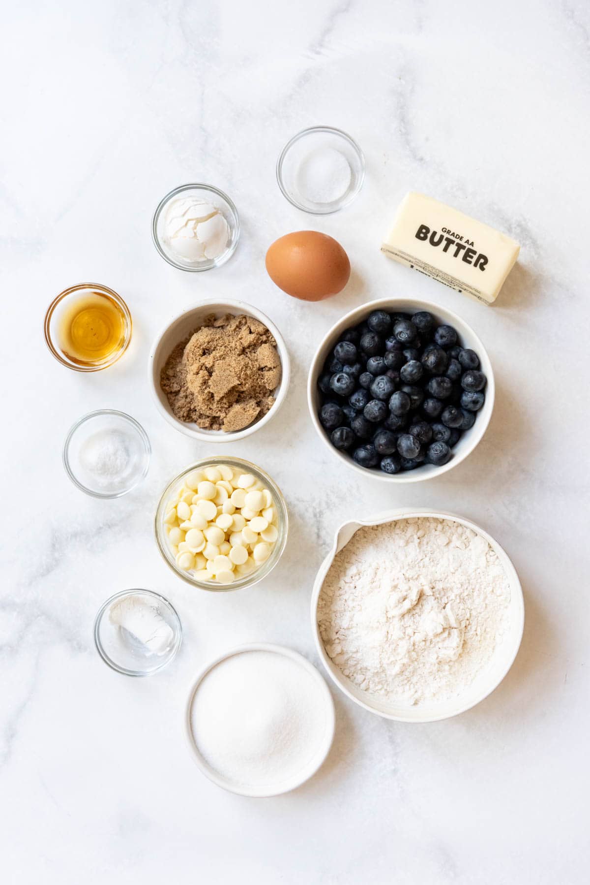 Ingredients for making blueberry muffin cookies.