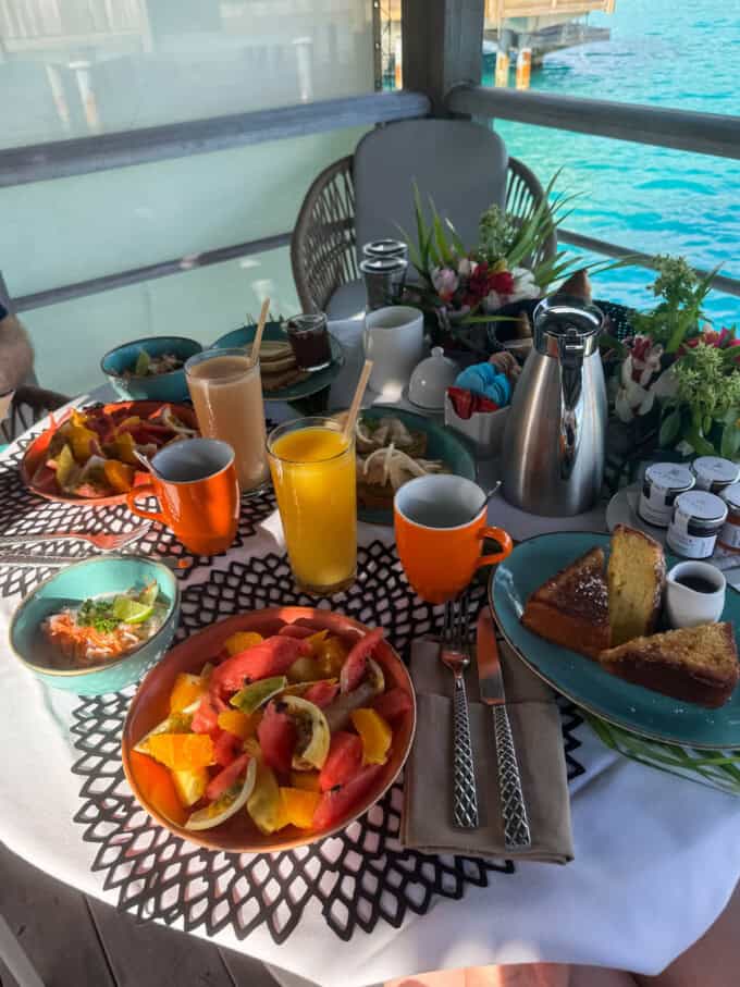 A tropical breakfast spread at the St. Regis Bora Bora.