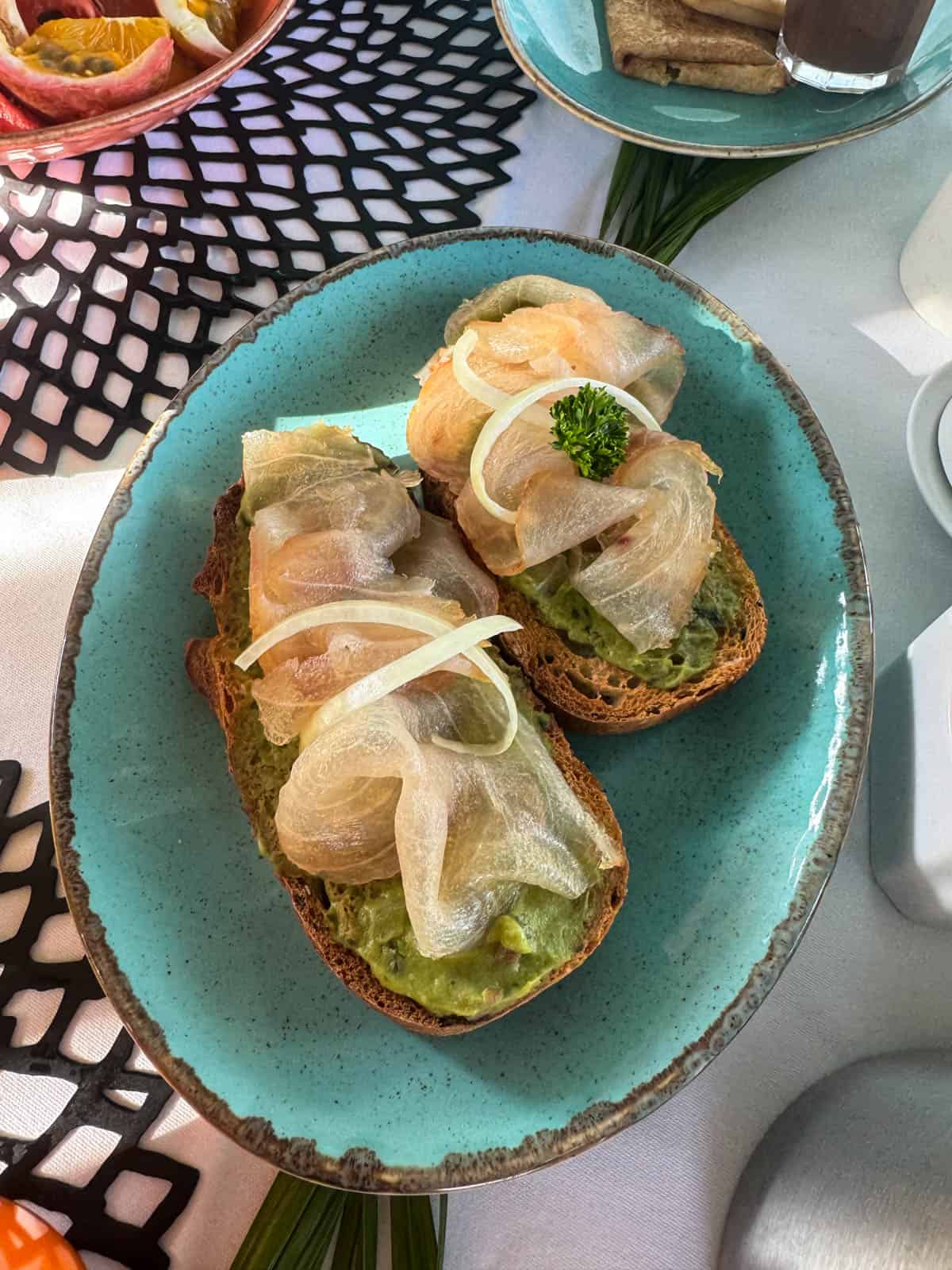 Avocado toast with smoked fish.