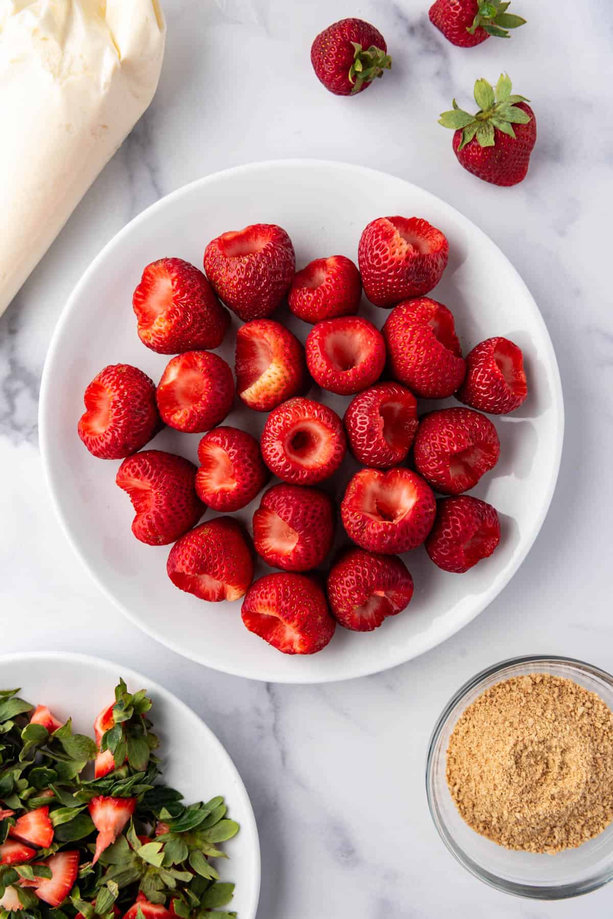 Strawberries that have been washed and hulled.