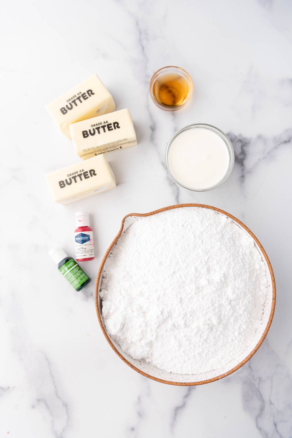 Ingredients for making vanilla buttercream frosting.