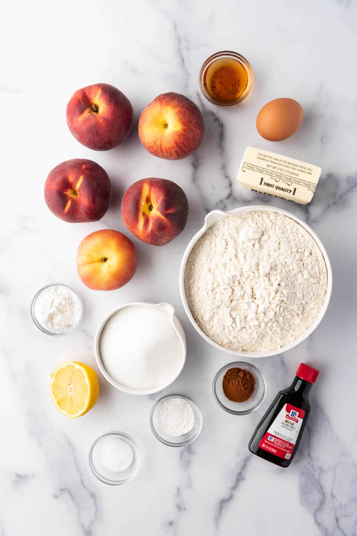 Ingredients for making peach crumb bars.