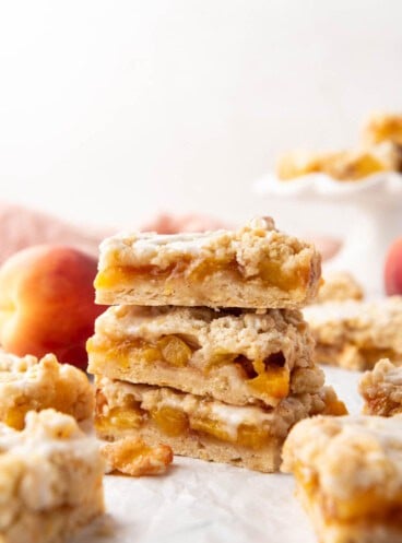 A stack of peach crumb bars.