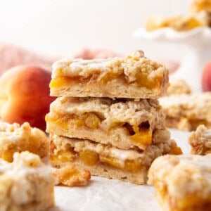 A stack of peach crumb bars.