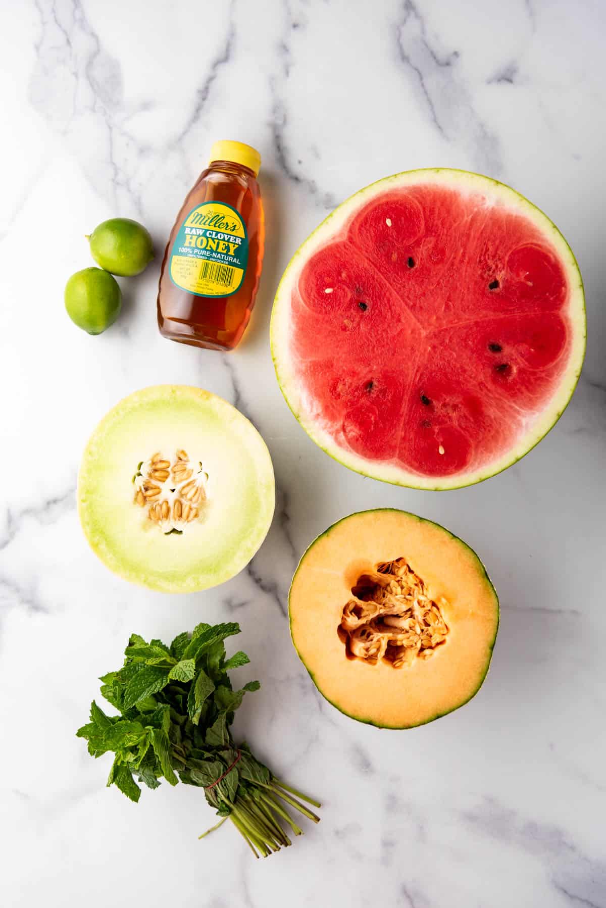 Ingredients for a summer melon salad.