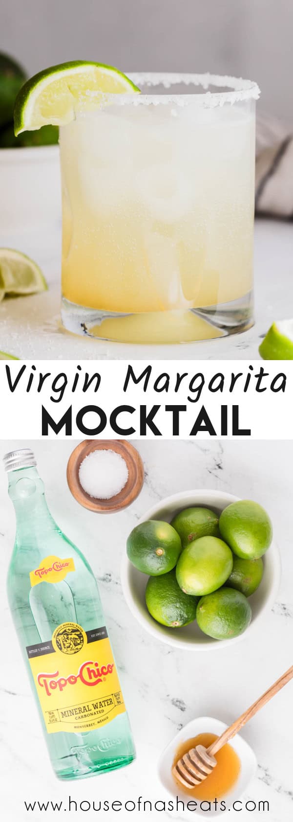 A collage of images of a virgin margarita mocktail with text overlay.