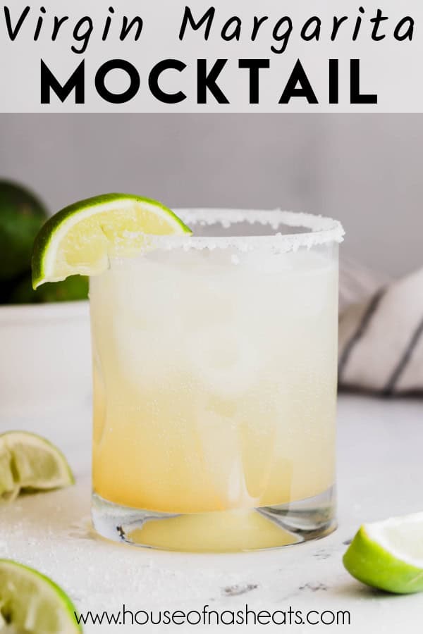 A virgin margarita mocktail with text overlay.