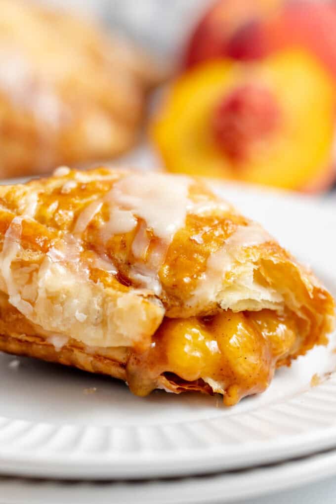 A close-up image of peach filling in a turnover.