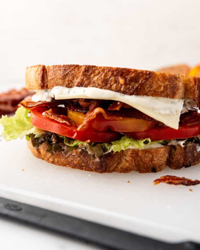 A thick BLT sandwich.