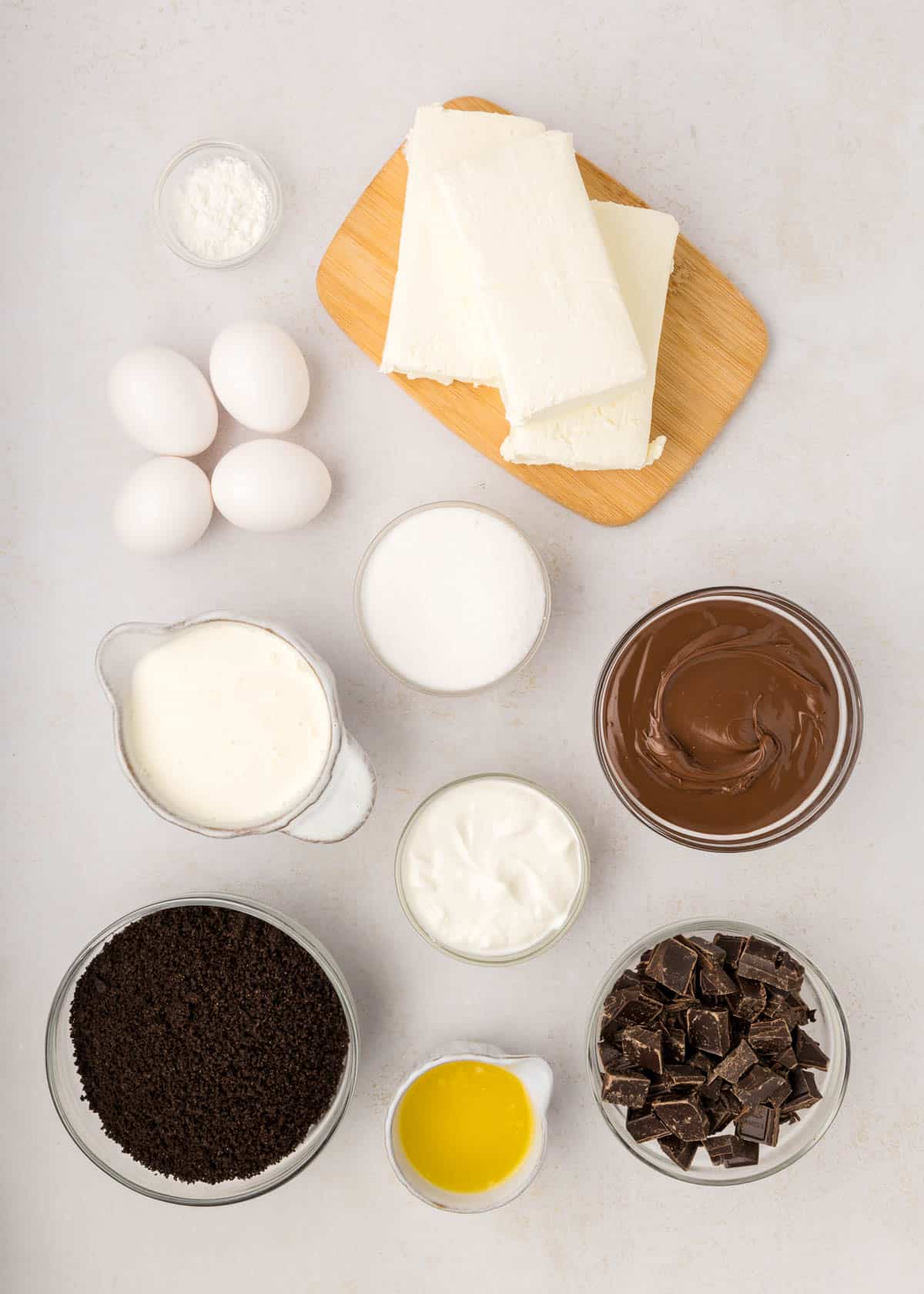 Ingredients for making a Nutella cheesecake.