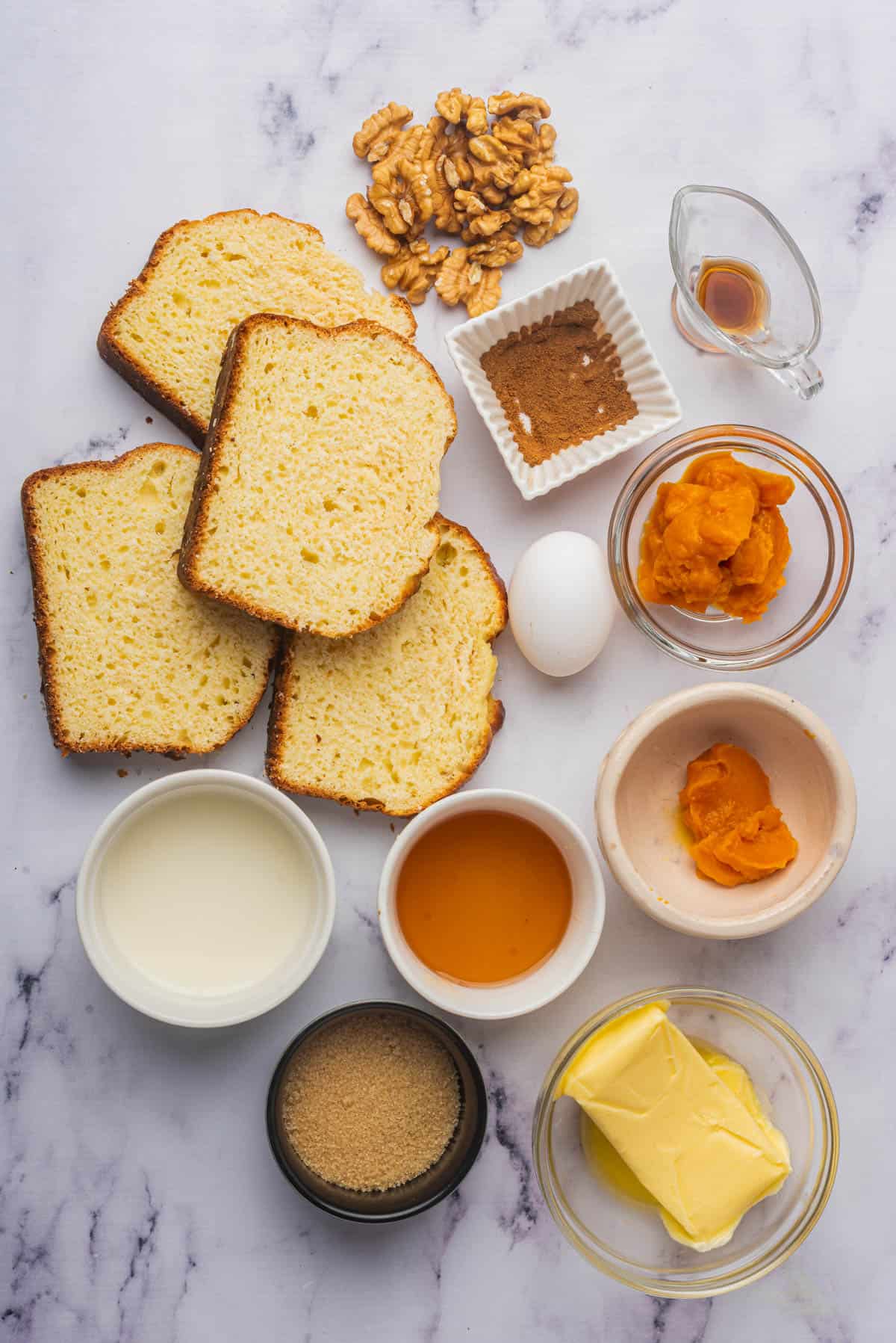 Ingredients for making pumpkin french toast.