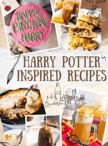 A collage of images of Harry Potter-inspired recipes