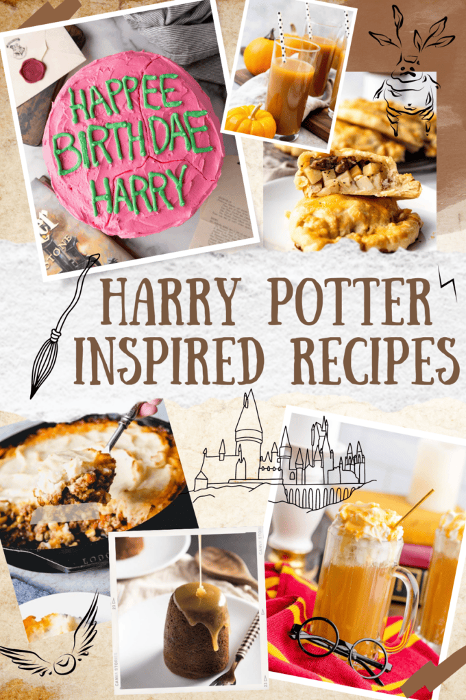 A collage of images of Harry Potter-inspired recipes