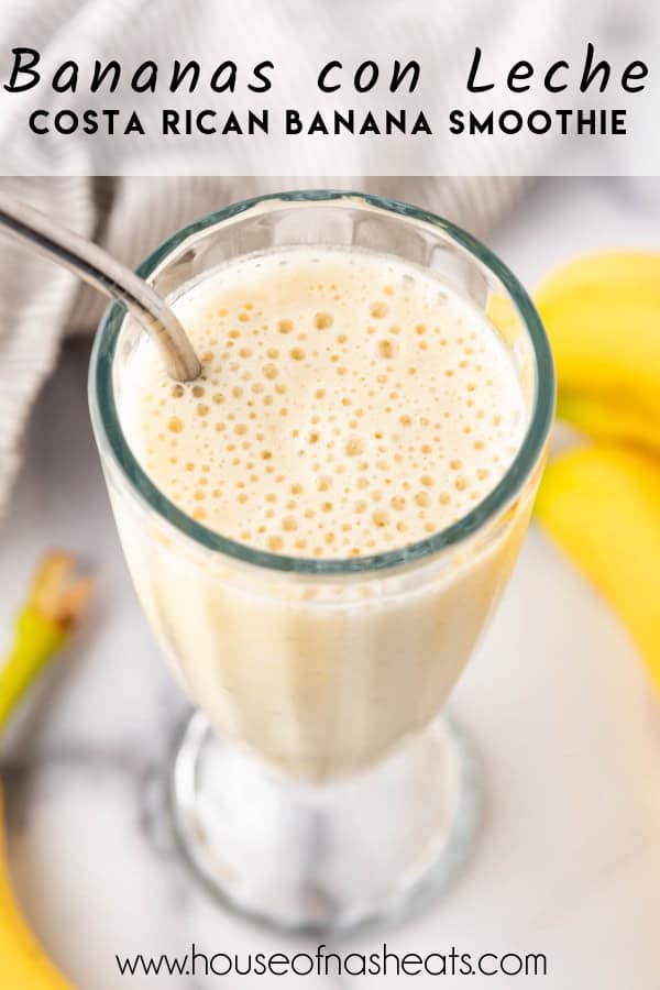 An image of small bubbles on top of a freshly blended banana smoothie with text overlay.