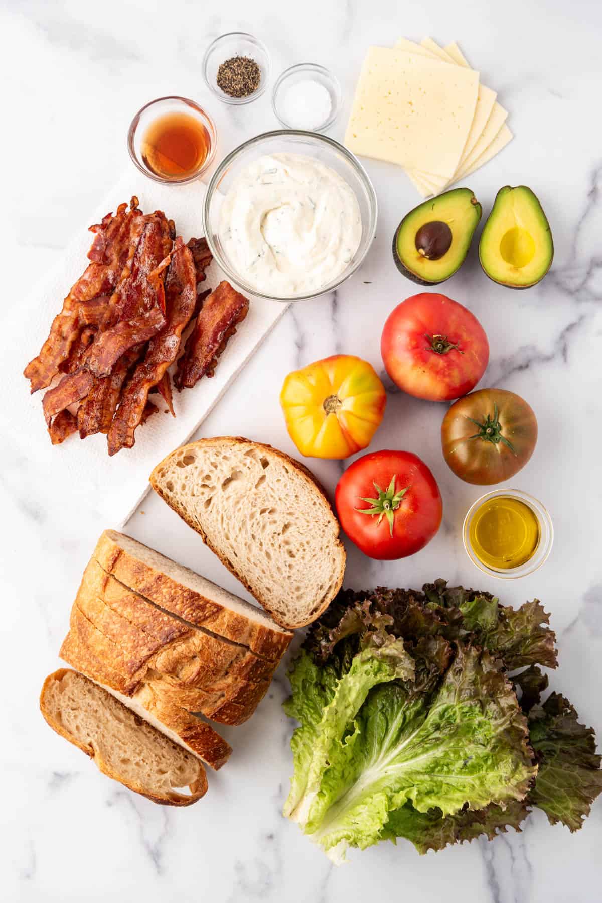 Ingredients for making BLT sandwiches.