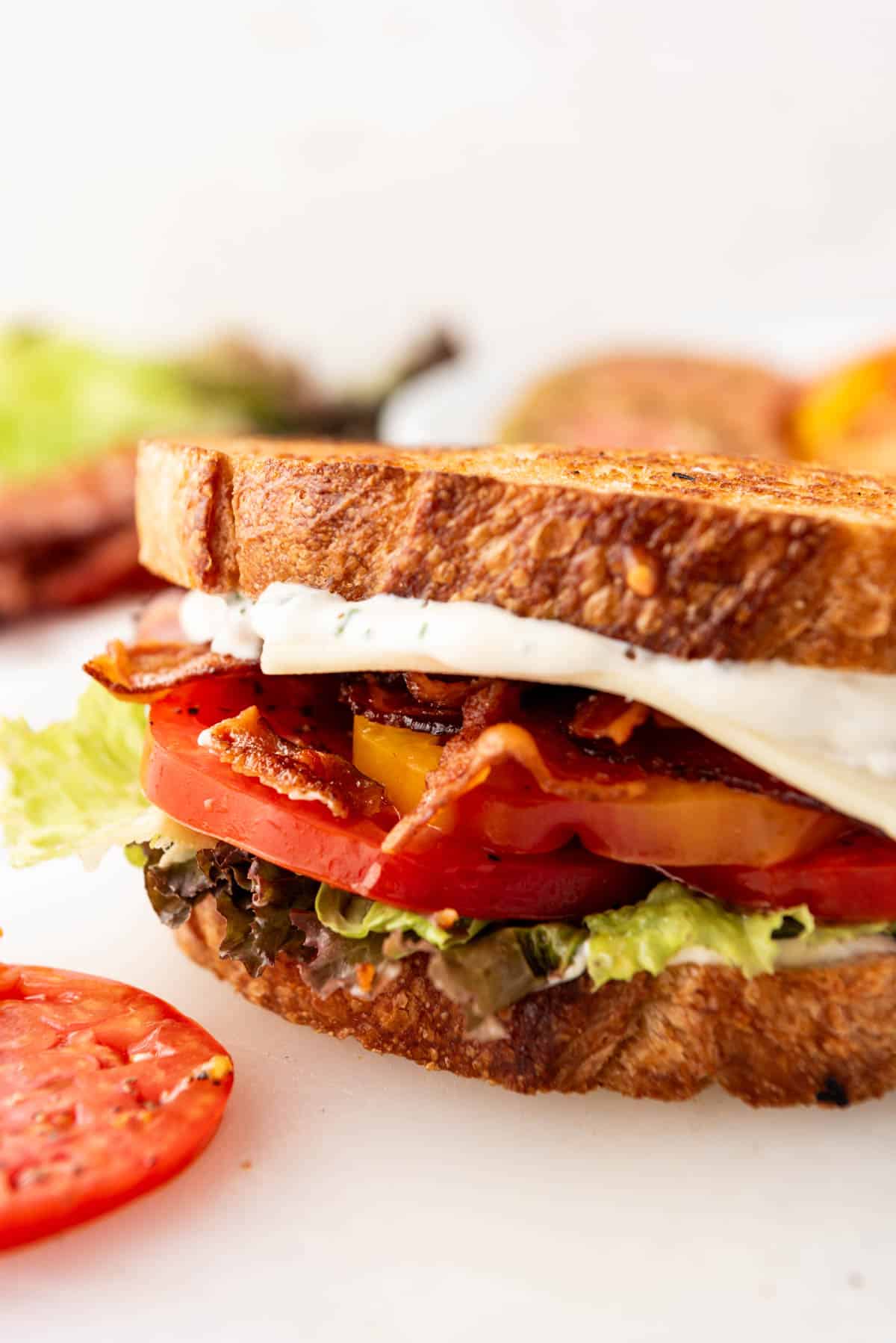 A thick BLT sandwich.