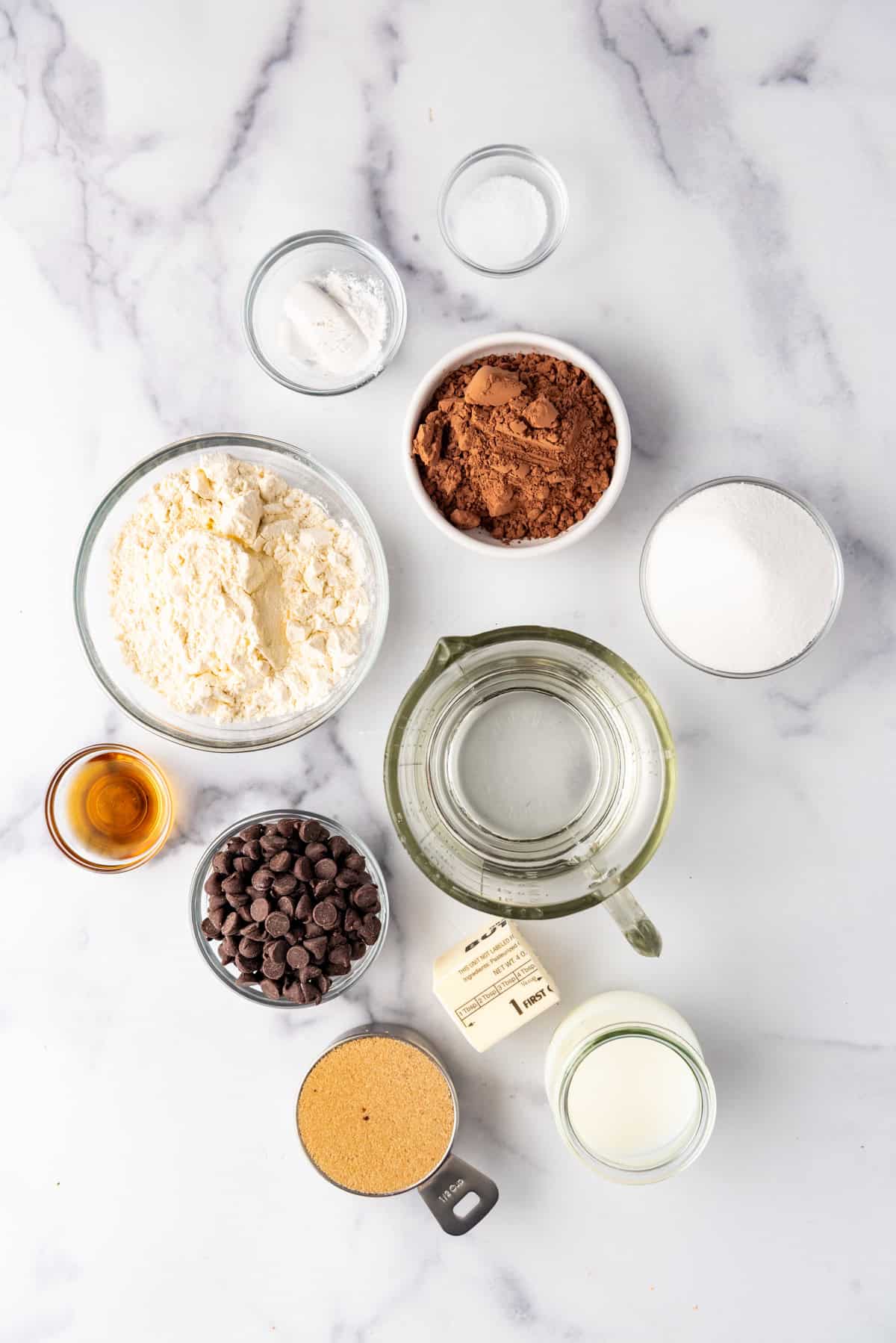 Ingredients for making chocolate cobbler.