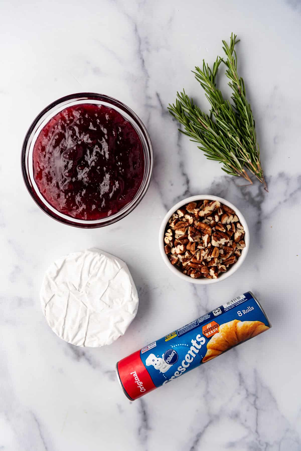 Ingredients for making cranberry brie bites.