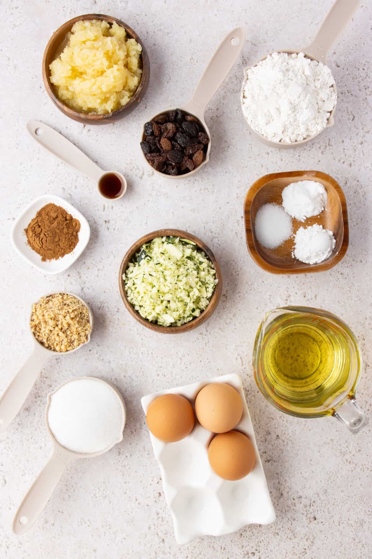 Ingredients for making pineapple zucchini bread.