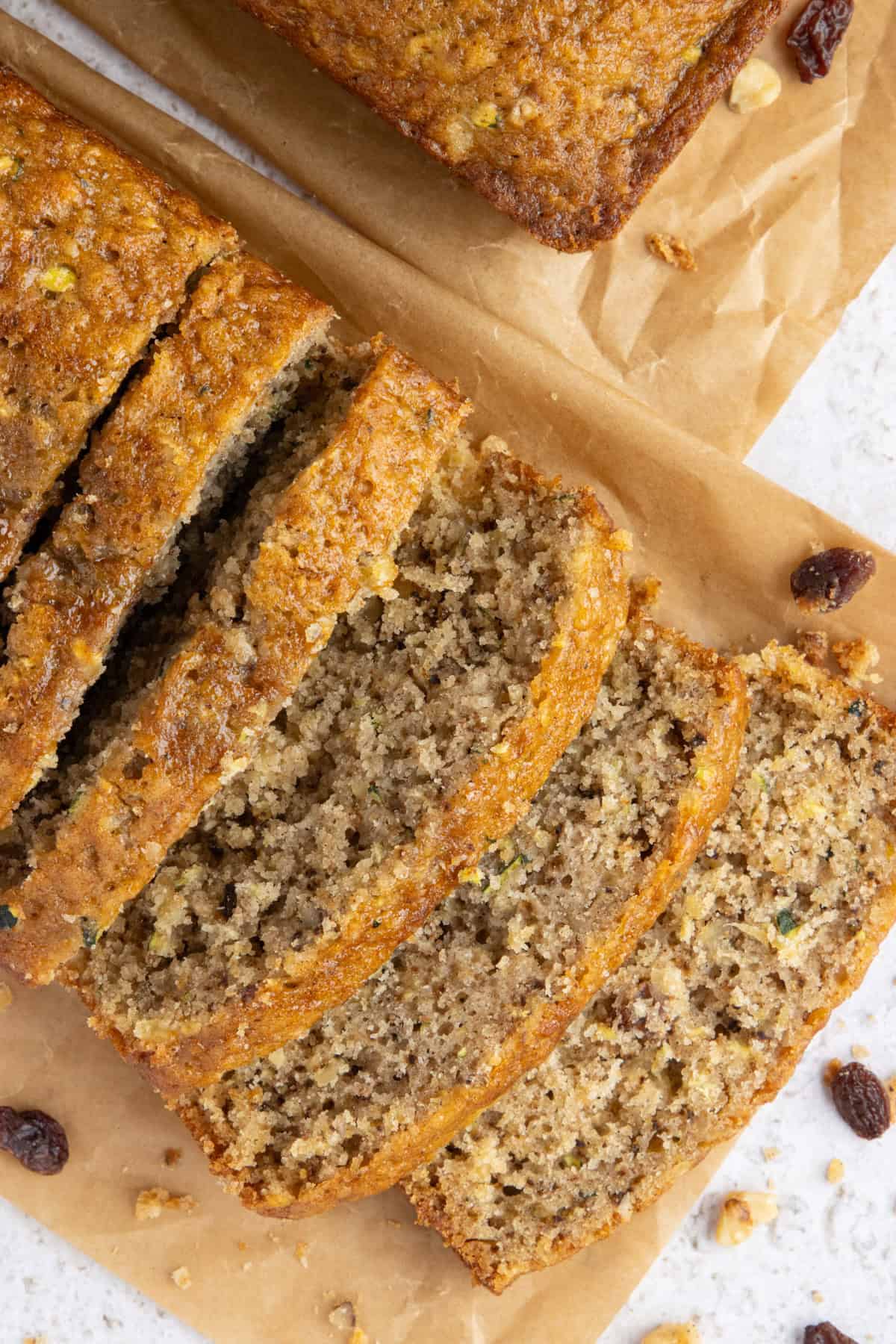 Slices of moist pineapple zucchini bread.