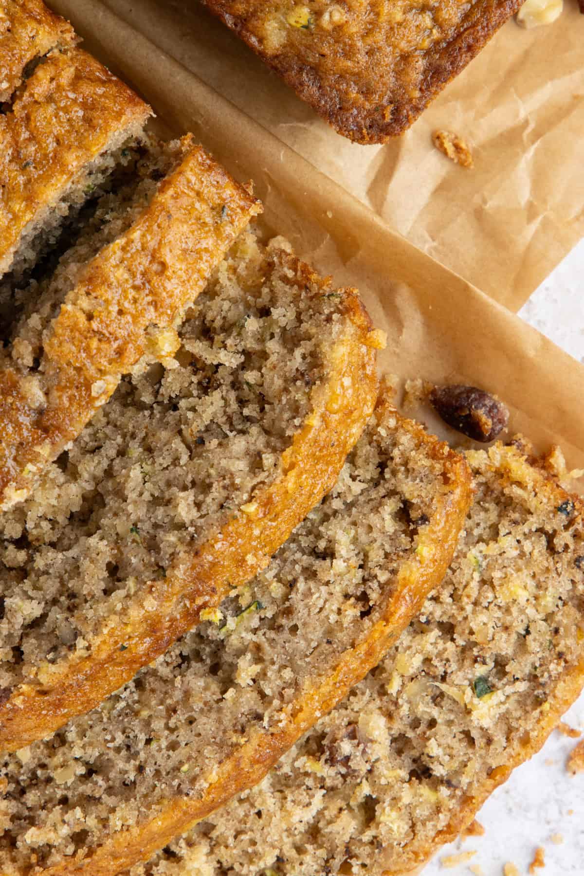 Slices of moist pineapple zucchini bread.