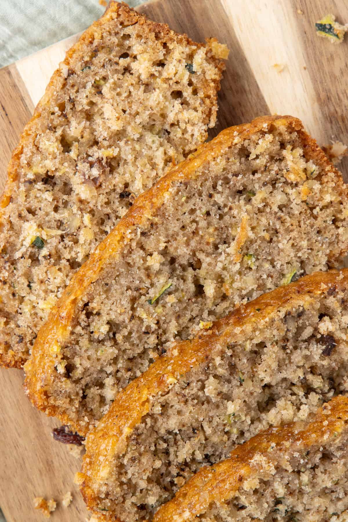 A close image of moist pineapple zucchini bread.