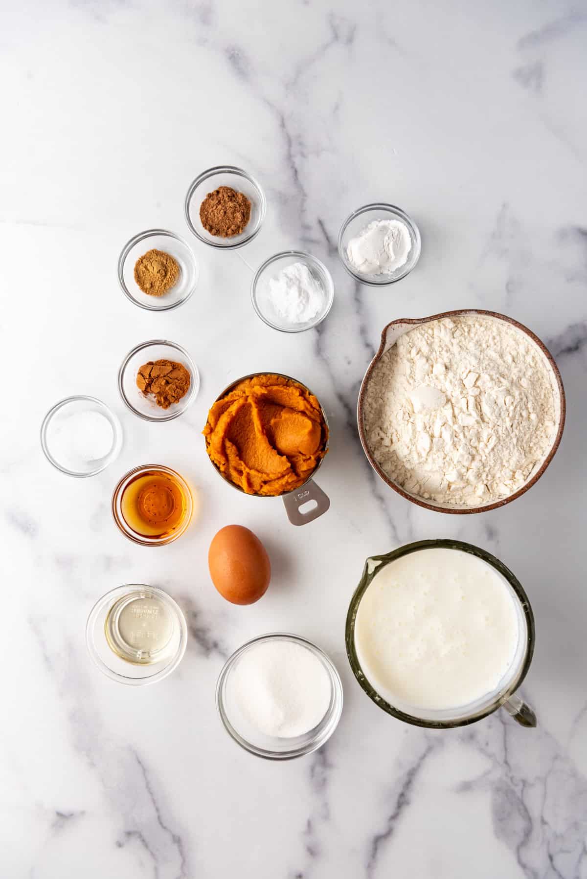 Ingredients for making pumpkin pancakes.