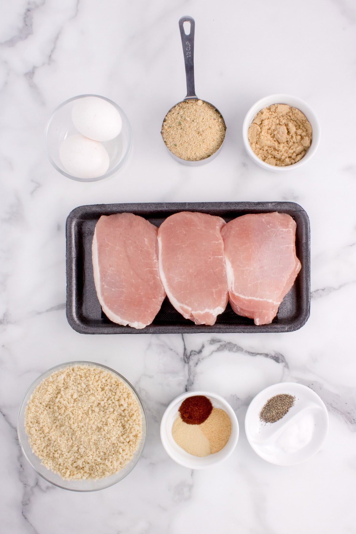 Ingredients for making homemade shake n bake pork chops.