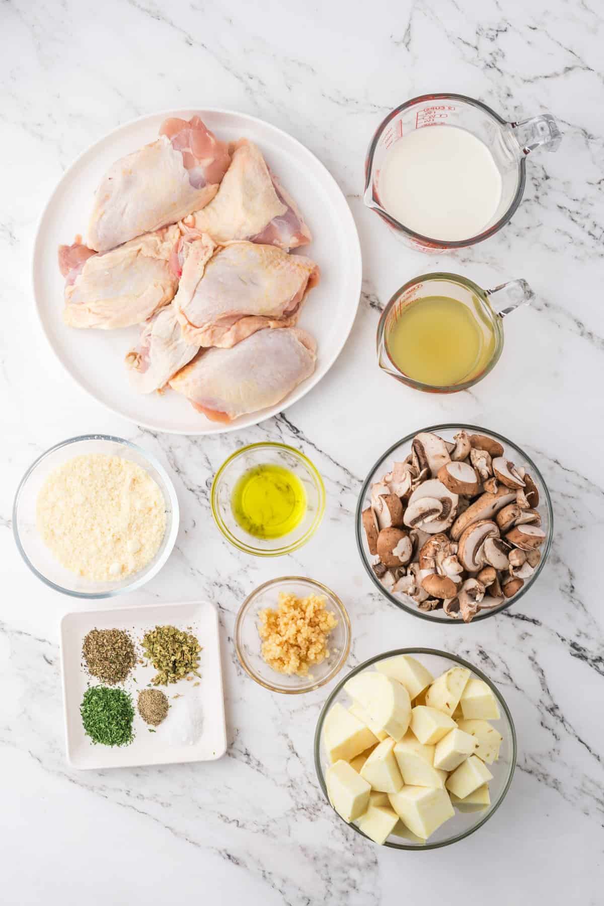 Ingredients for slow cooker garlic parmesan chicken.