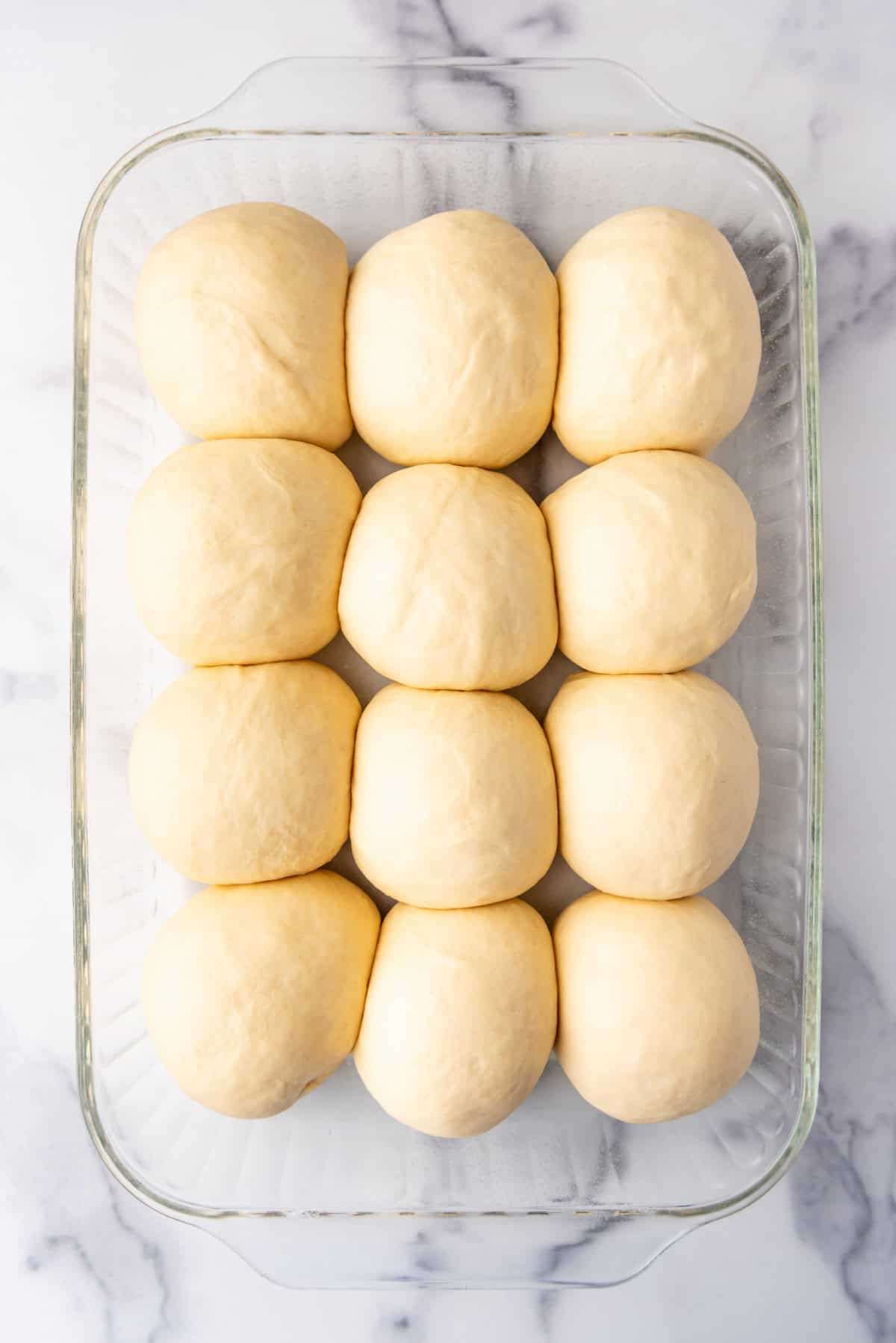 Risen rolls ready to go into the oven.