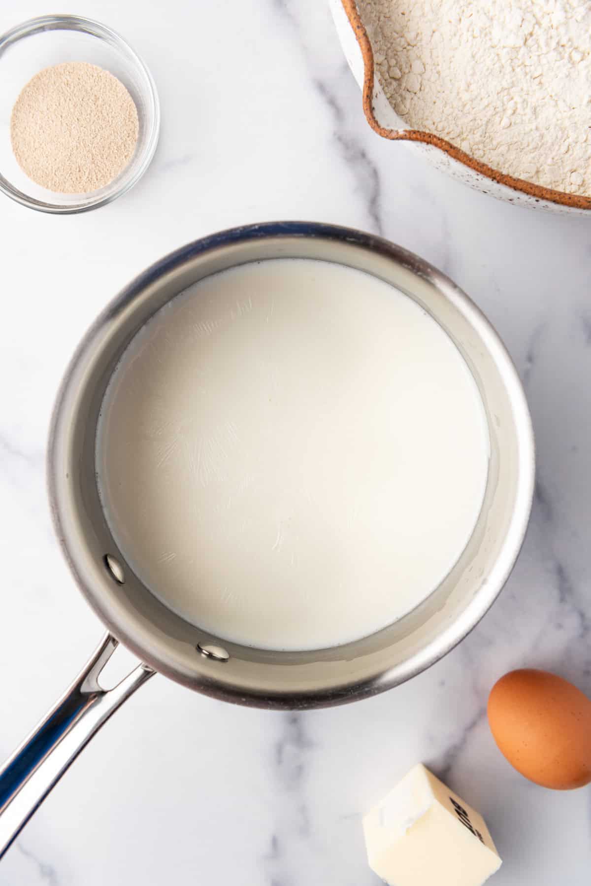 Scalding milk in a pan.