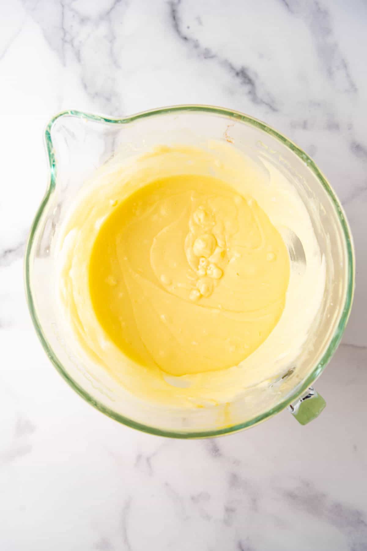 Pound cake batter in a bowl.