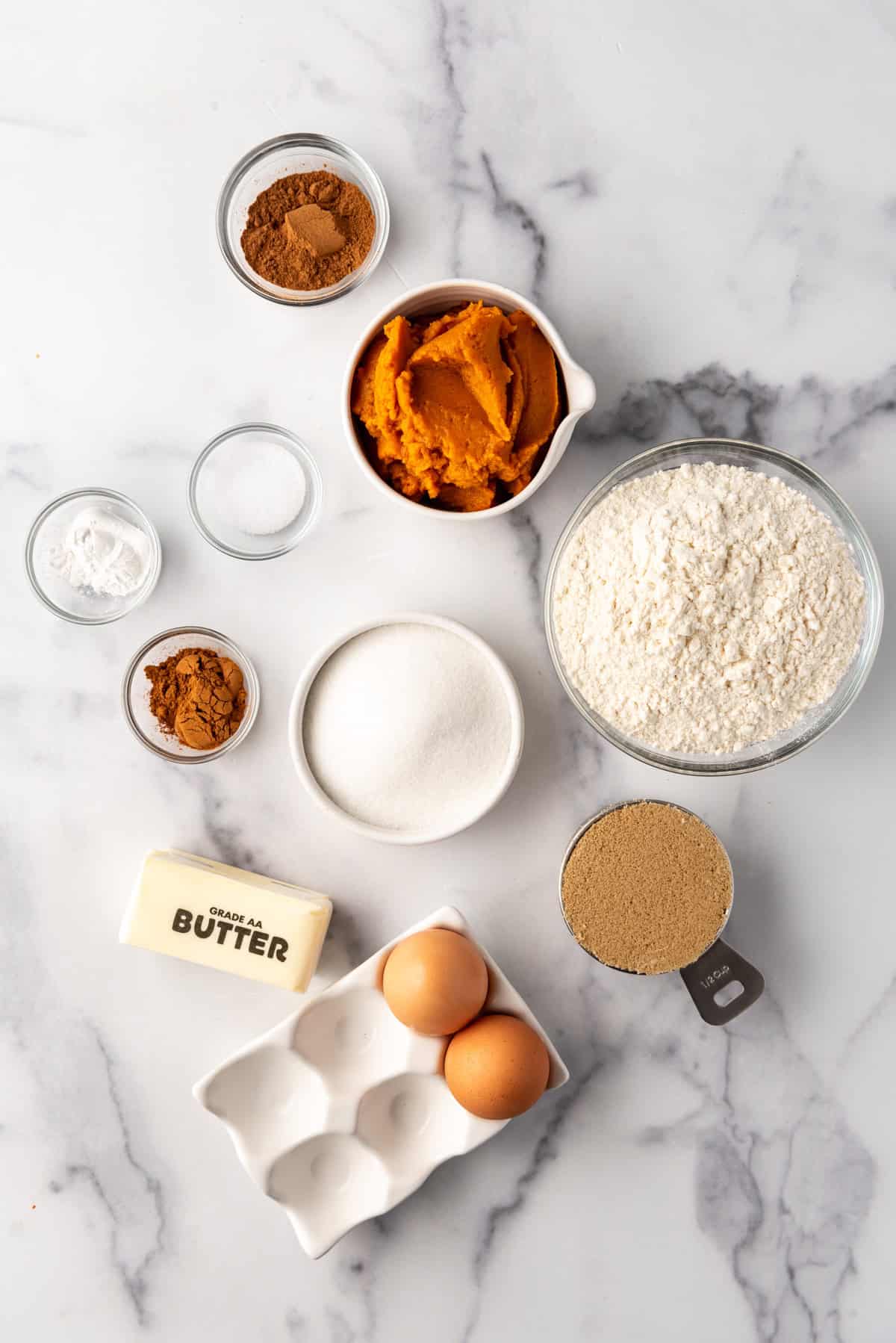 Ingredients for making mini pumpkin donut muffins. 