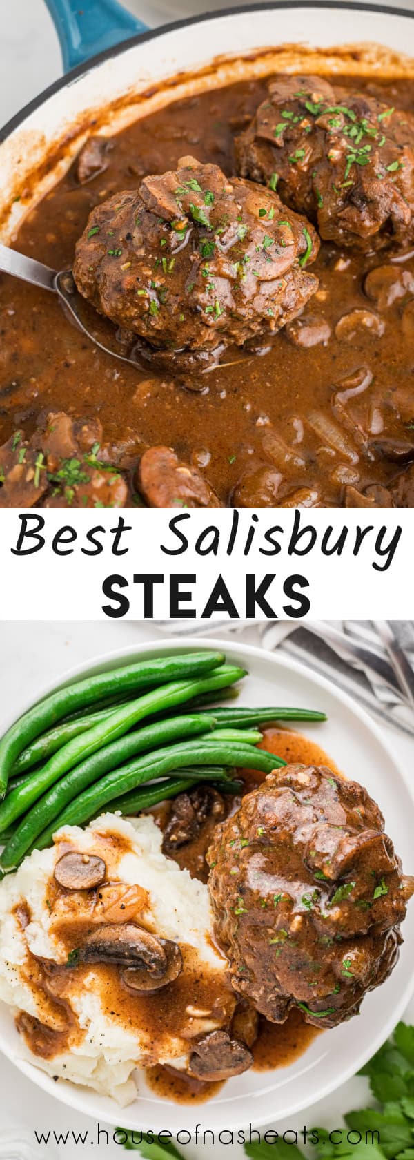 A collage of images of salisbury steak with text overlay.