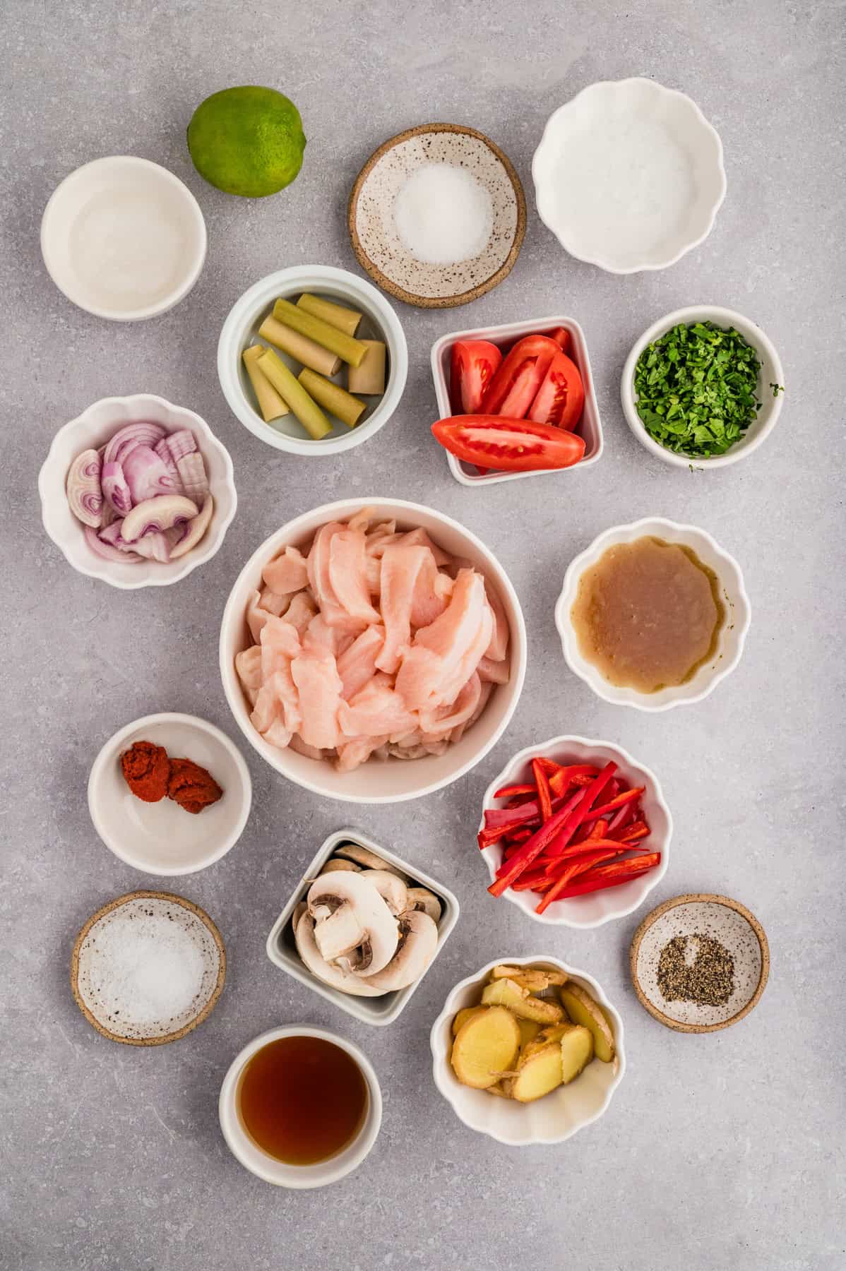 Ingredients for tom kha gai.