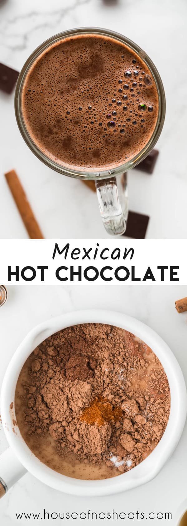 A collage of images of Mexican hot chocolate with text overlay.