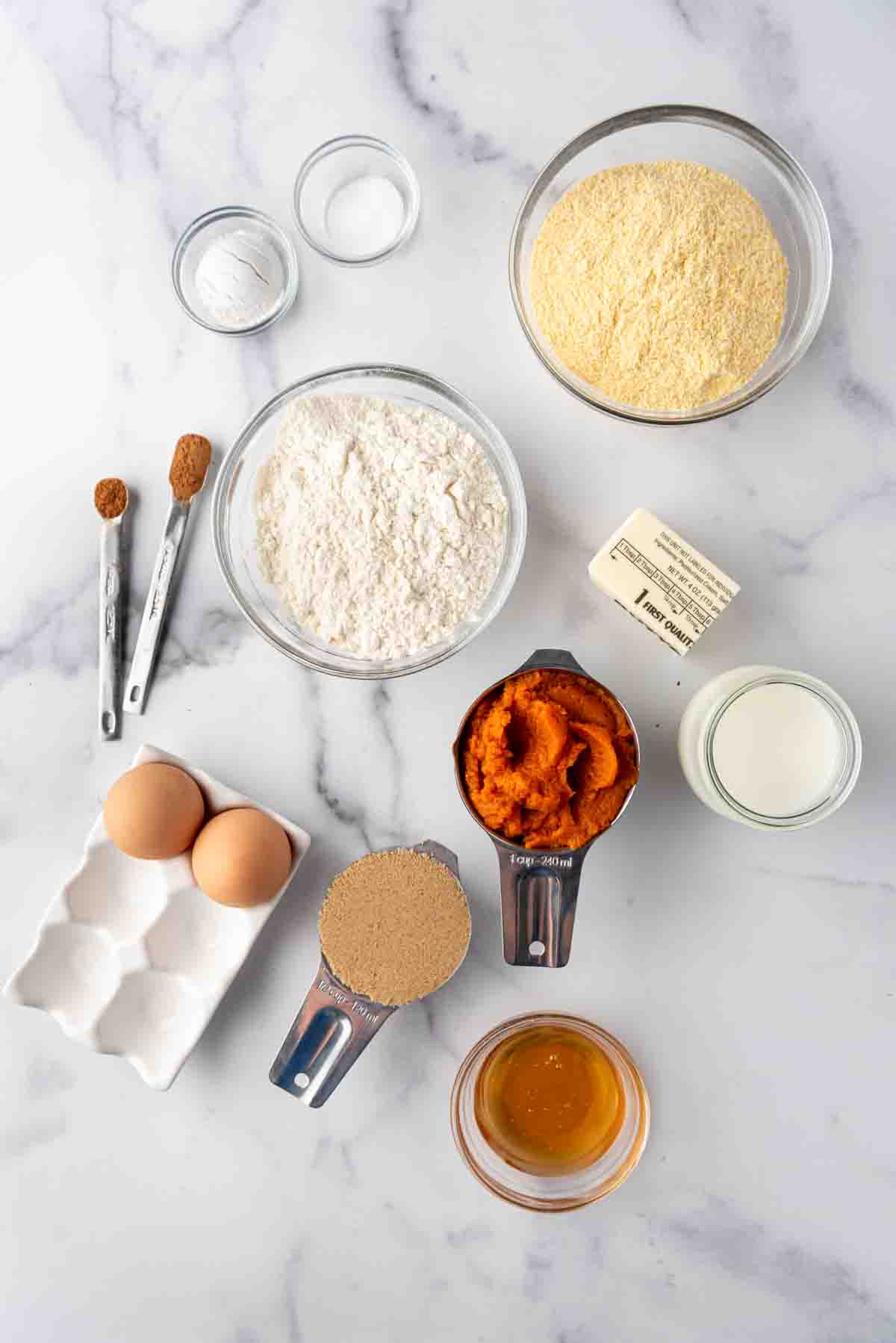 Ingredients for pumpkin cornbread.