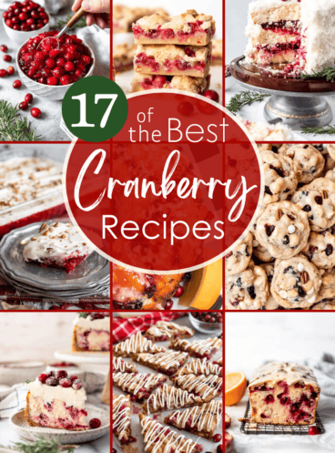 A collage of images of cranberry recipes.