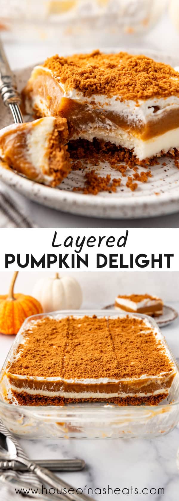 A collage of images of pumpkin delight with text overlay.