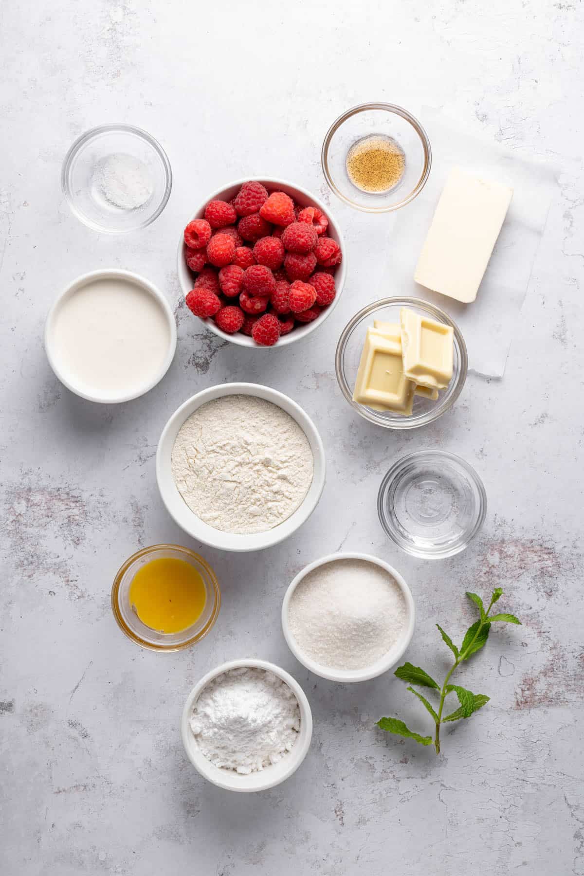 Ingredients for making a raspberry tart.