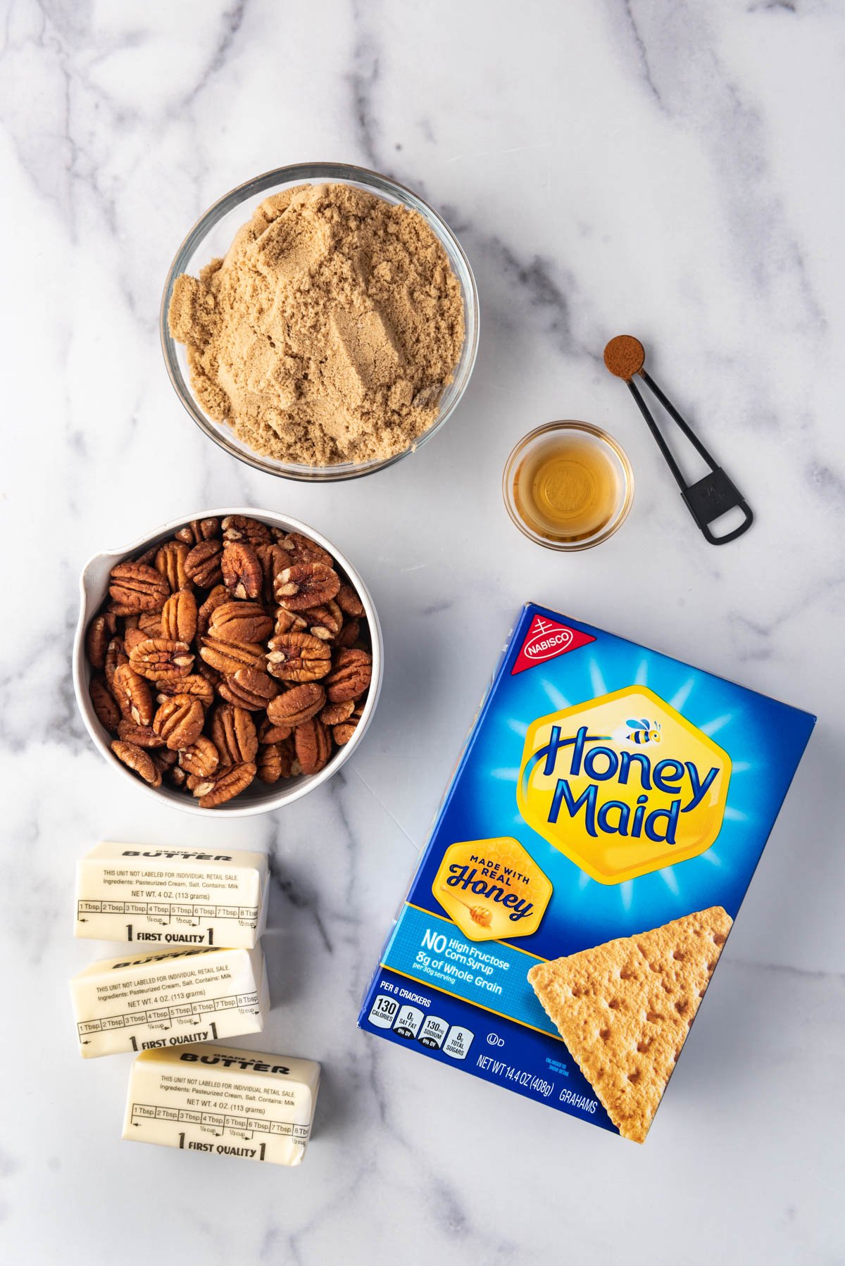 Ingredients for making pecan pie bark.