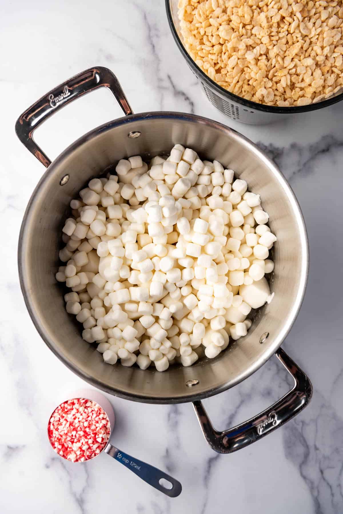 Mini marshmallows in a large pot.