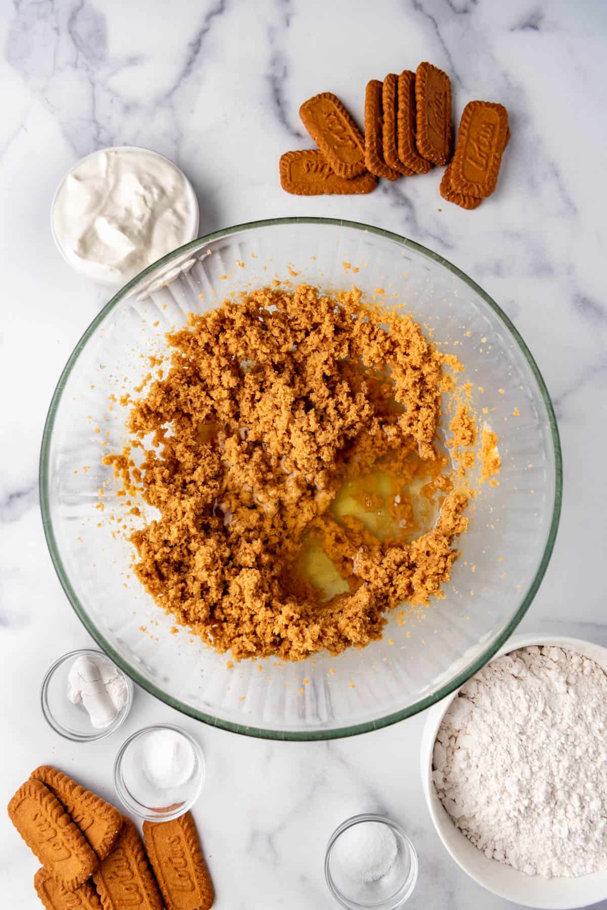 Creamed wet ingredients in a mixing bowl.