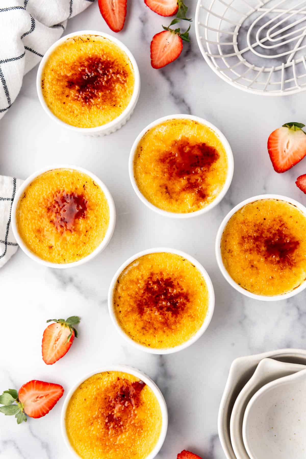 Finished creme brulees with toasted sugar on top.