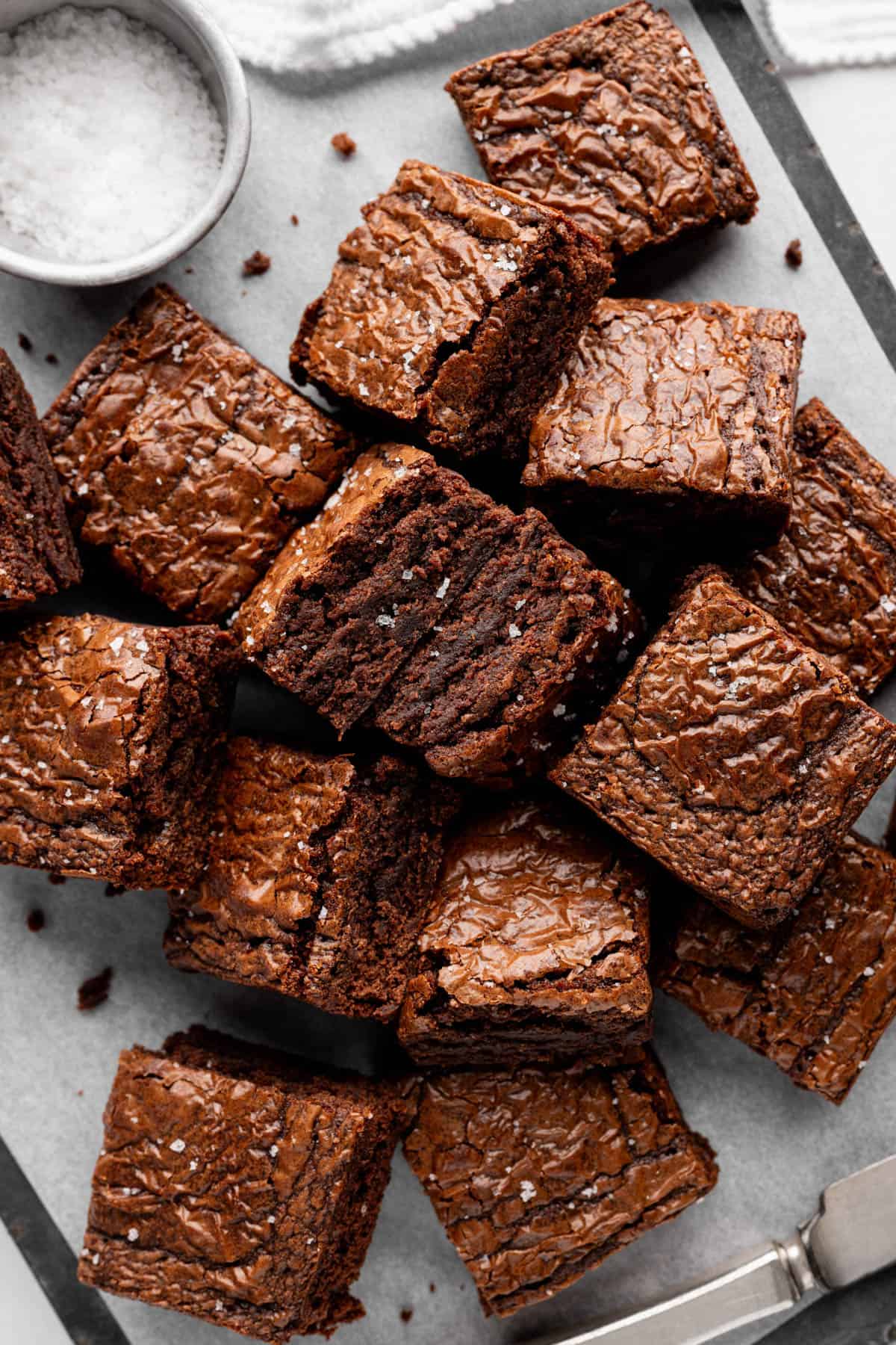 An image of brownies piled in a jumble.