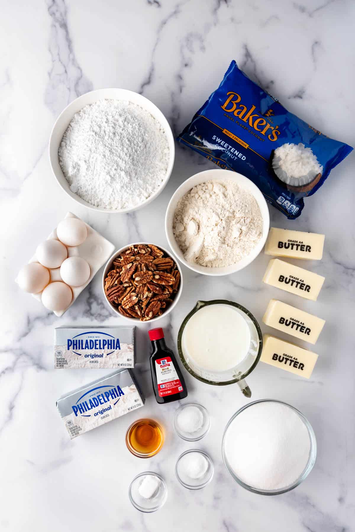 Ingredients for making an Italian cream cake.