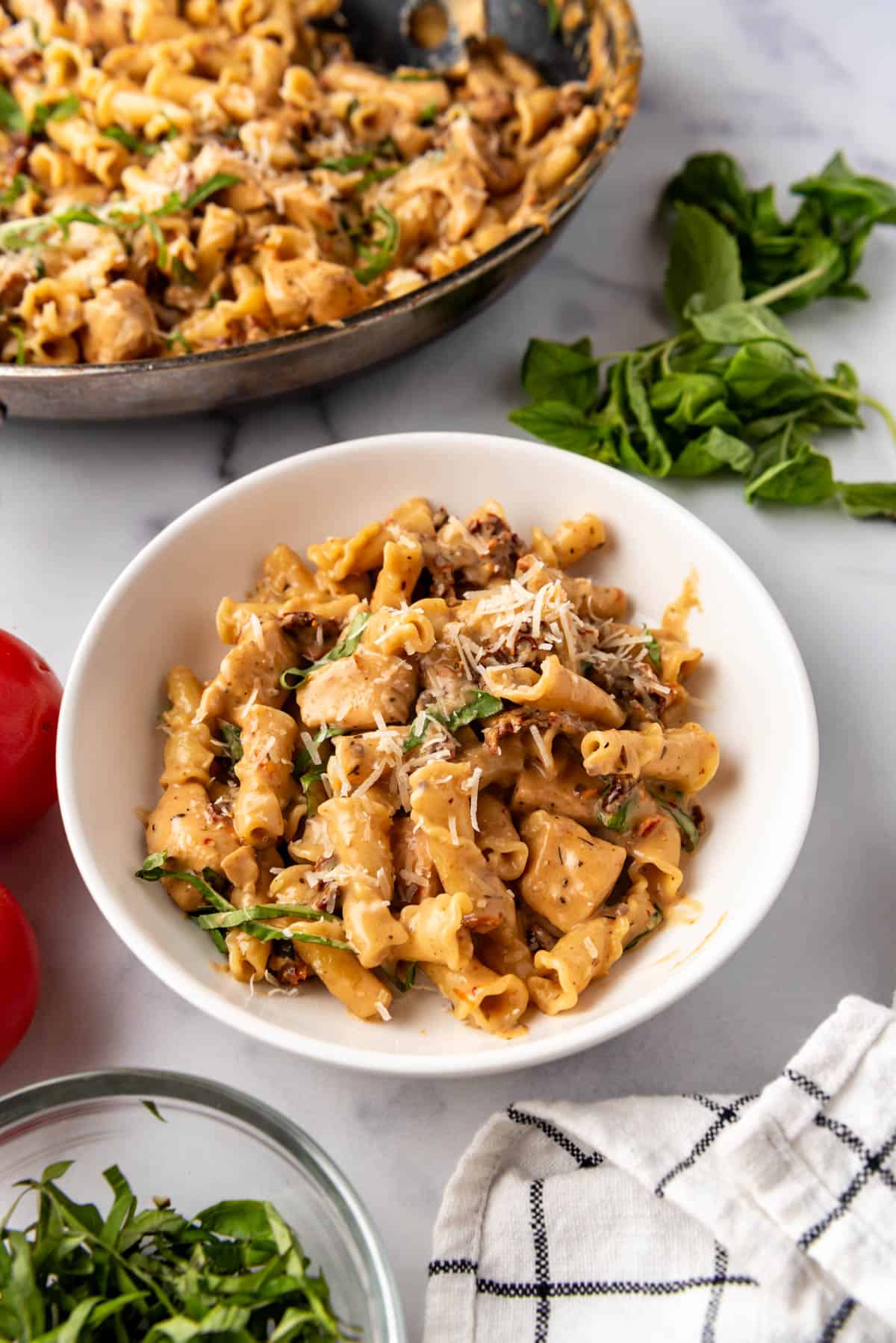 A bowl of marry me chicken pasta.