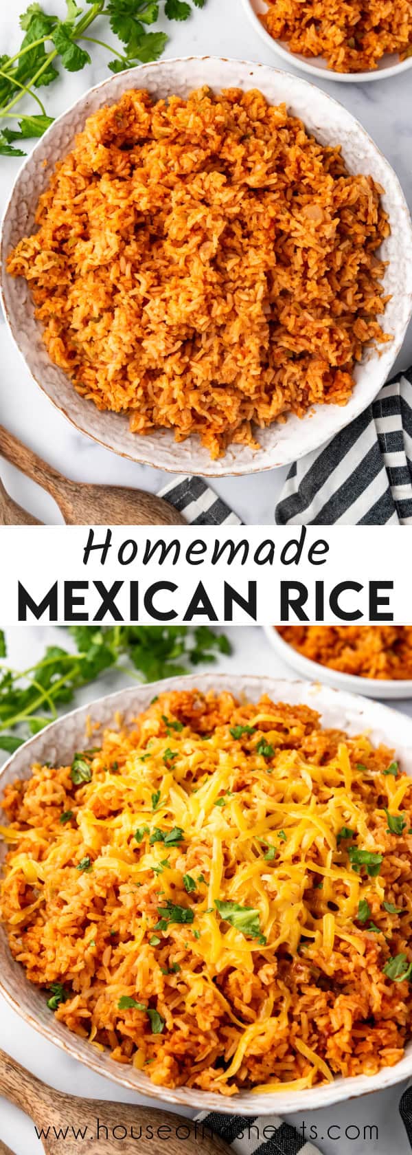 A collage of Mexican rice with text overlay.