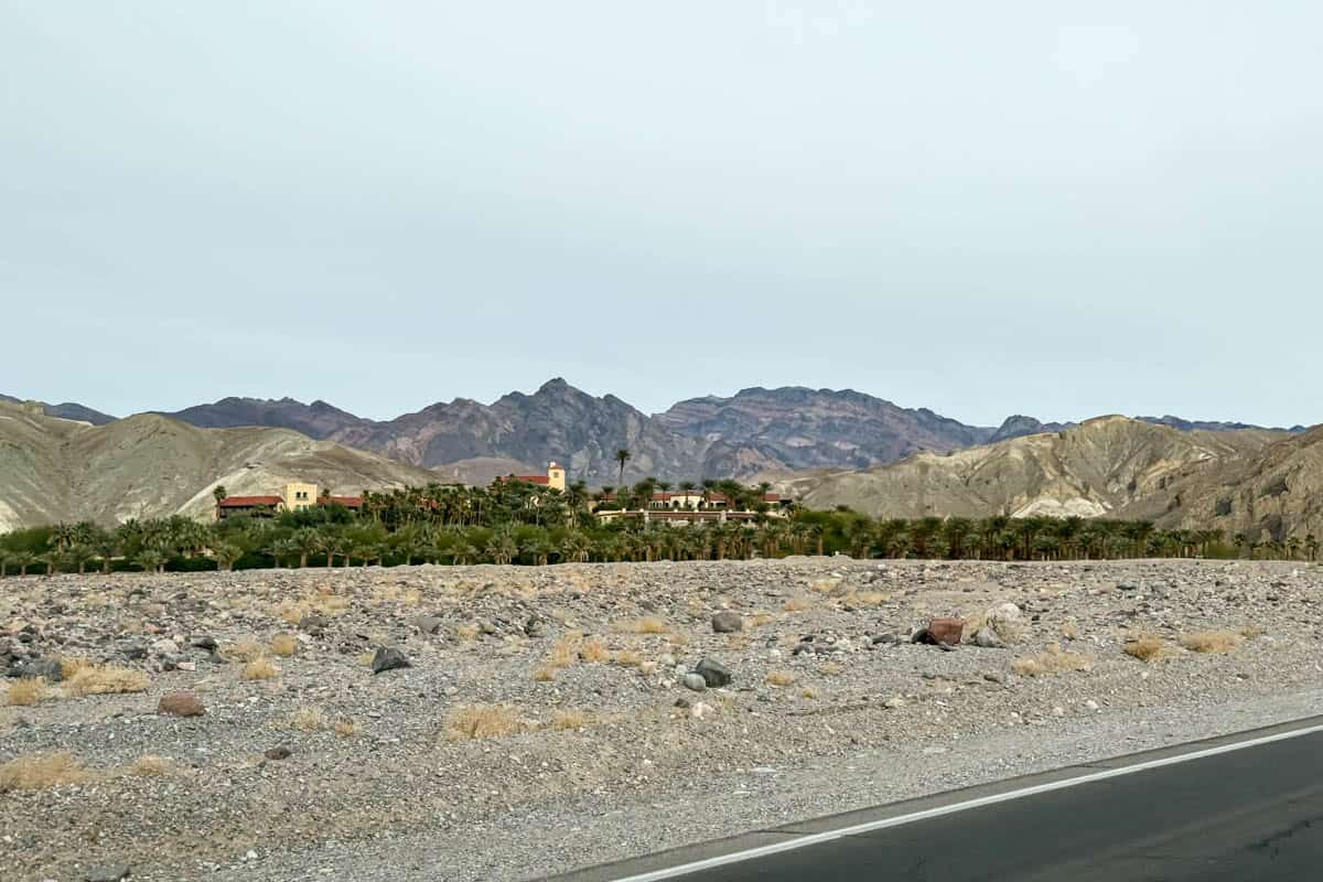 A distant image of an oasis in Death Valley.